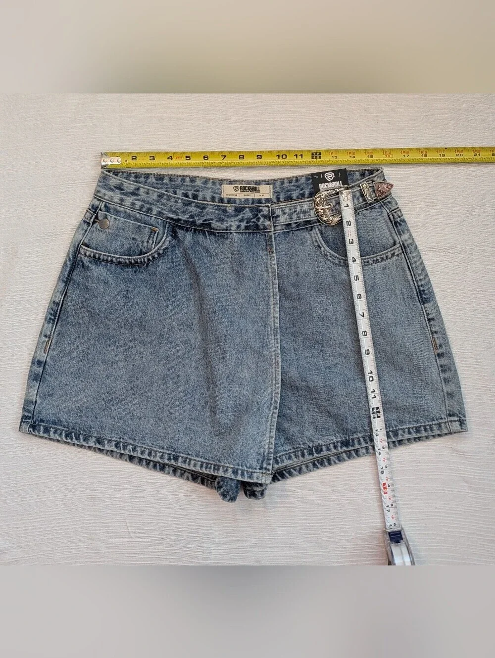 NWT Rock&Roll Denim Vintage-Inspired High Rise  Skort With Silver Buckle Sz 31